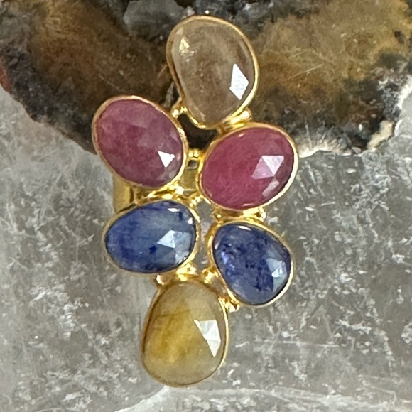 Gemstone ruby sapphire golden Quartz gold over sterling silver statement ring - Picture 9 of 10